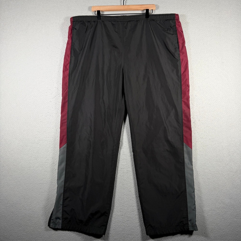 Vintage Russell Athletic Mens XL Track Pants Black Burgundy Water Resistant Mesh